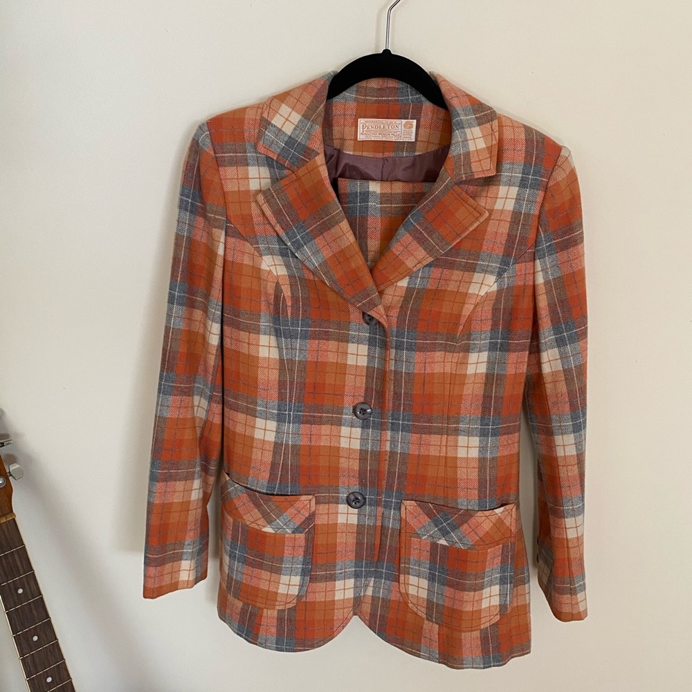 VINTAGE 70s PENDLETON WOOL WOMENS PLAID SUIT - Picture 3 of 16